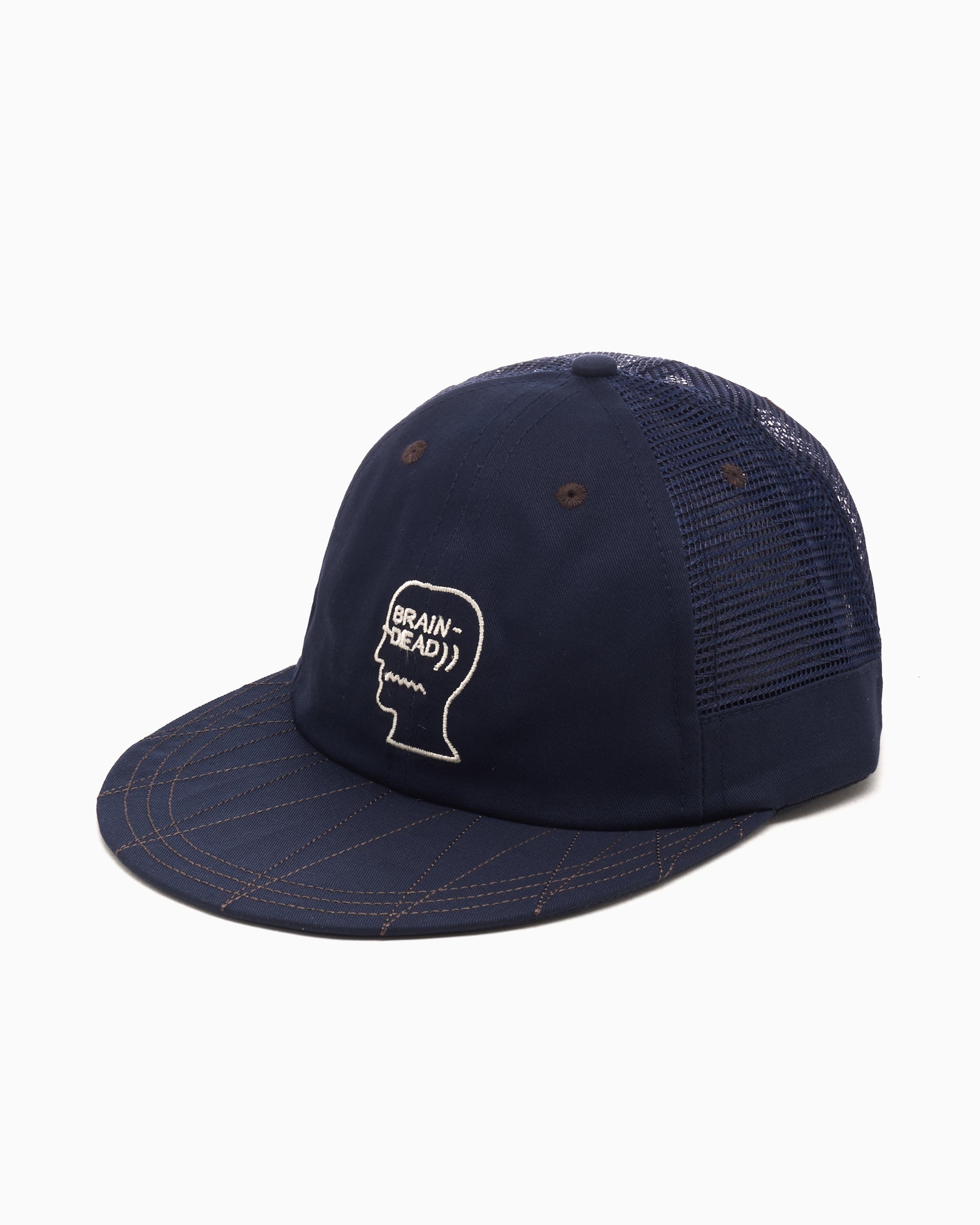Caps Brain Dead Logohead Long Brim Mesh Panel Unisex Cap - S25H010042-NAVY