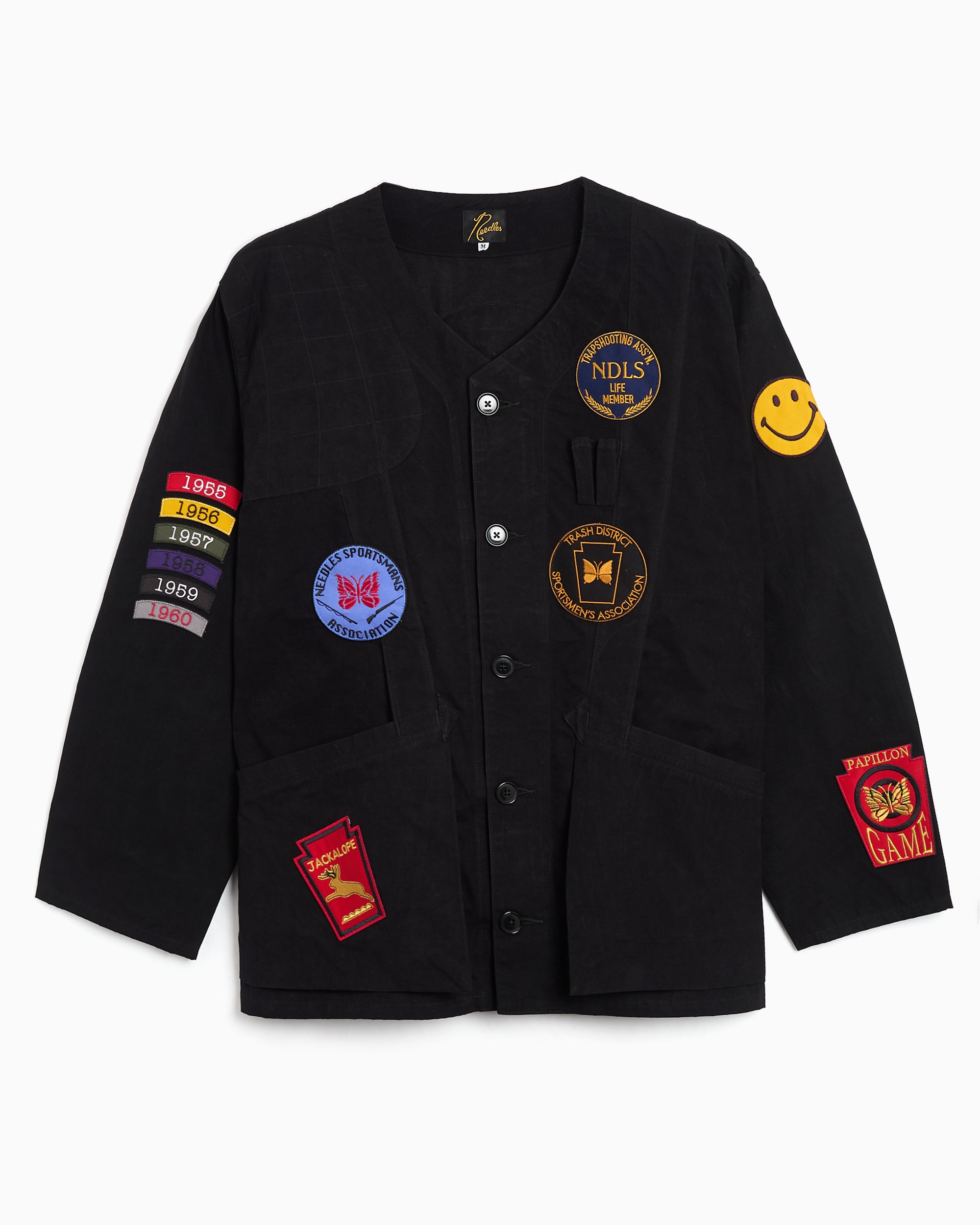 Jackets Coats Needles Shooting Embroidered Relaxed Men's Quilted Jacket - SX138-B-Black