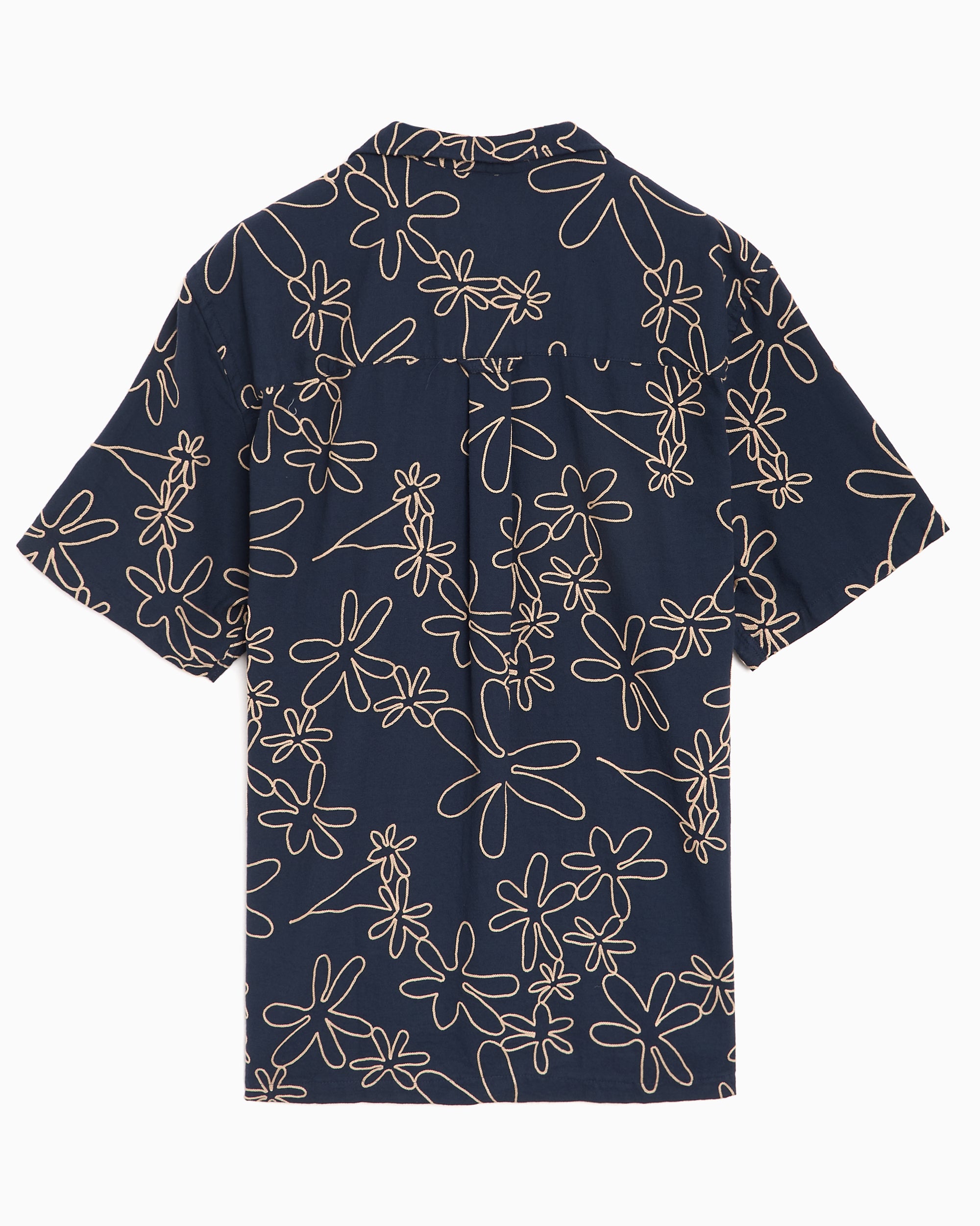 Shirts forét Flower Embroidered Short-Sleeved Men's Shirt - F1044-NAVY