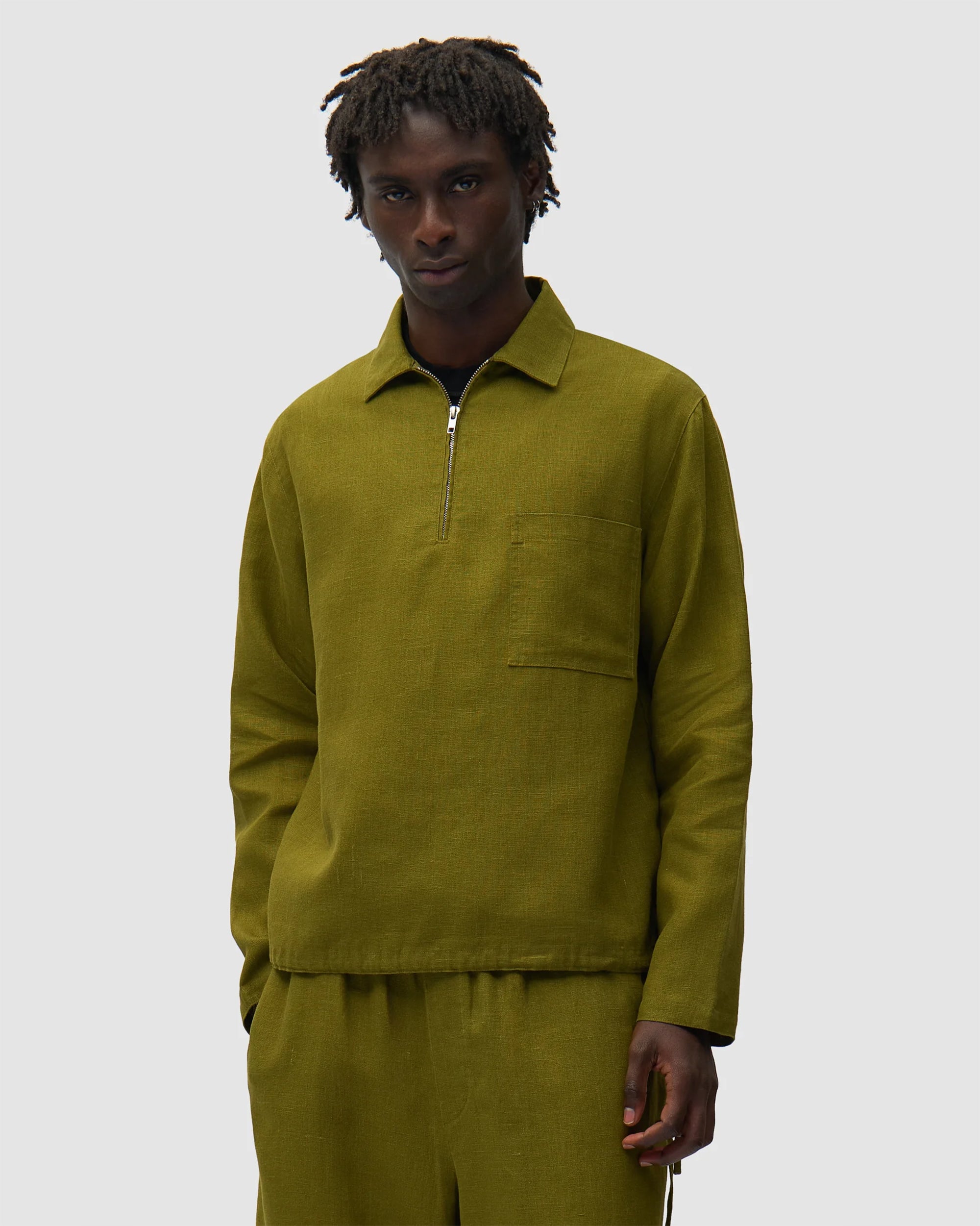 Sweatshirts Arte Antwerp Linen Relaxed Men's Half Zip Sweatshirt - SS26-011C-Green