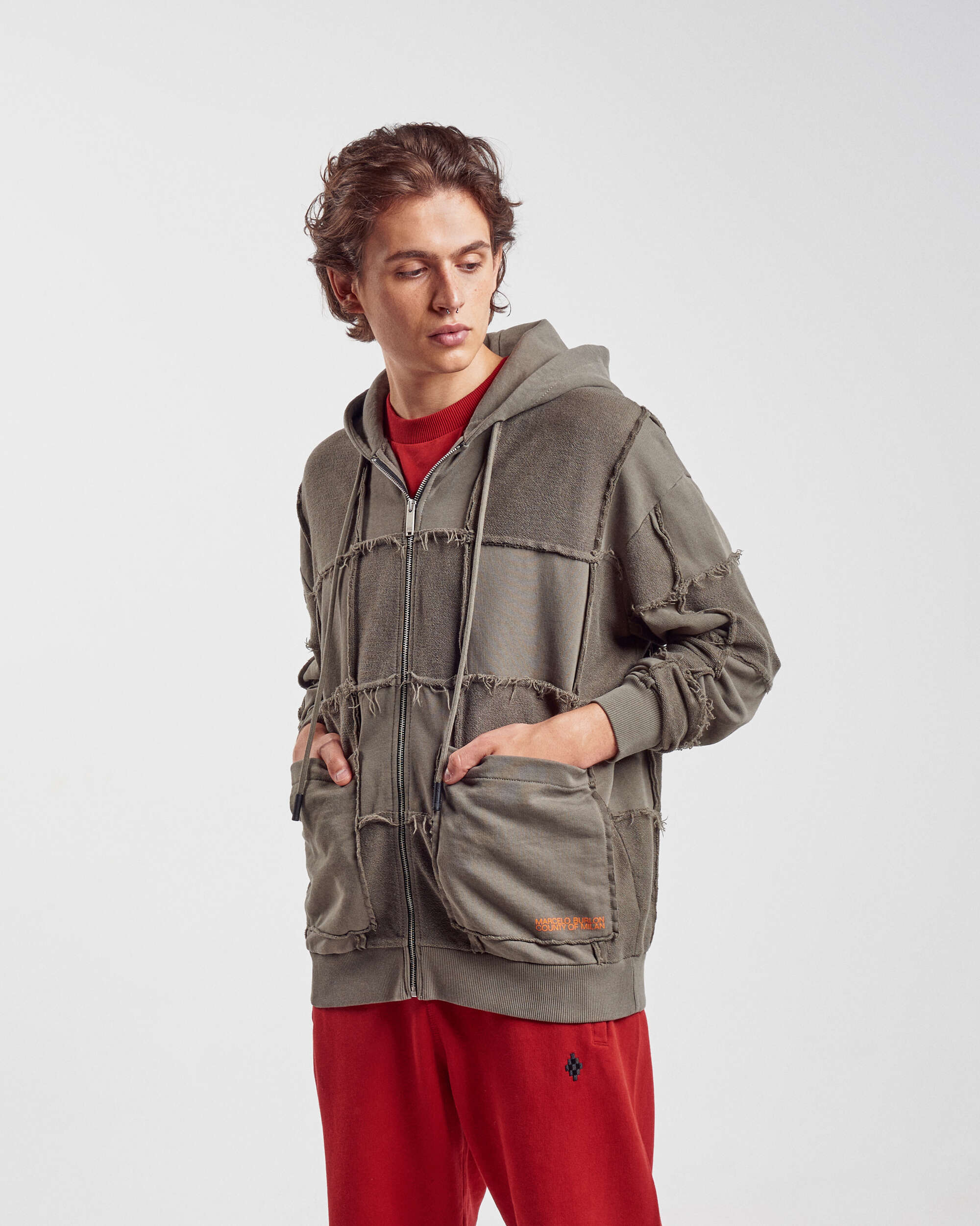 Sweatshirts Marcelo Burlon Logo Check Over Full Zip Men's Hoodie Men's Hoodie - CMBE015F21FLE0015620