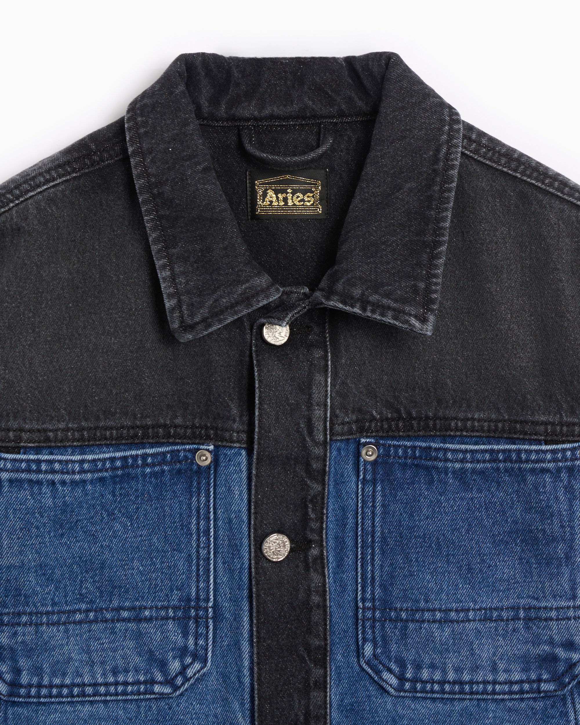 Jackets Coats Aries Colourblocked Men's Denim Work Jacket Men's Denim Jacket - SUAR70305X-BLKBLU