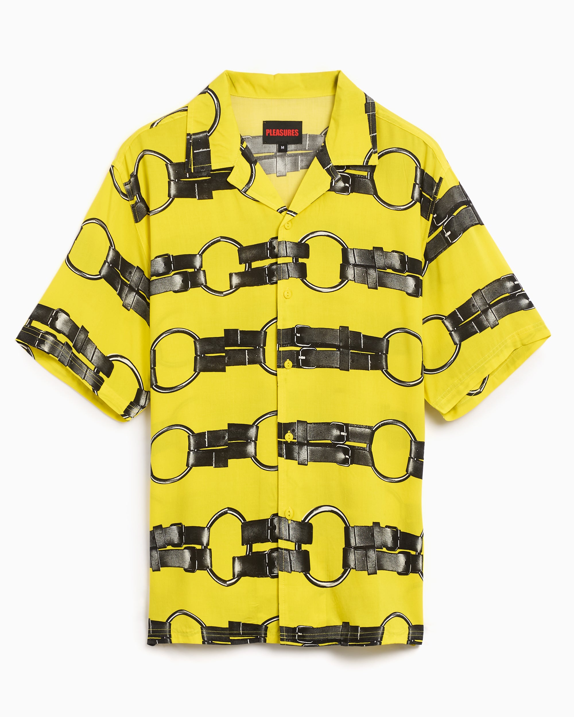 Shirts Pleasures Straps Men's Button Down Short Sleeve Shirt Men's Shirt - P24SU020-YELLOW