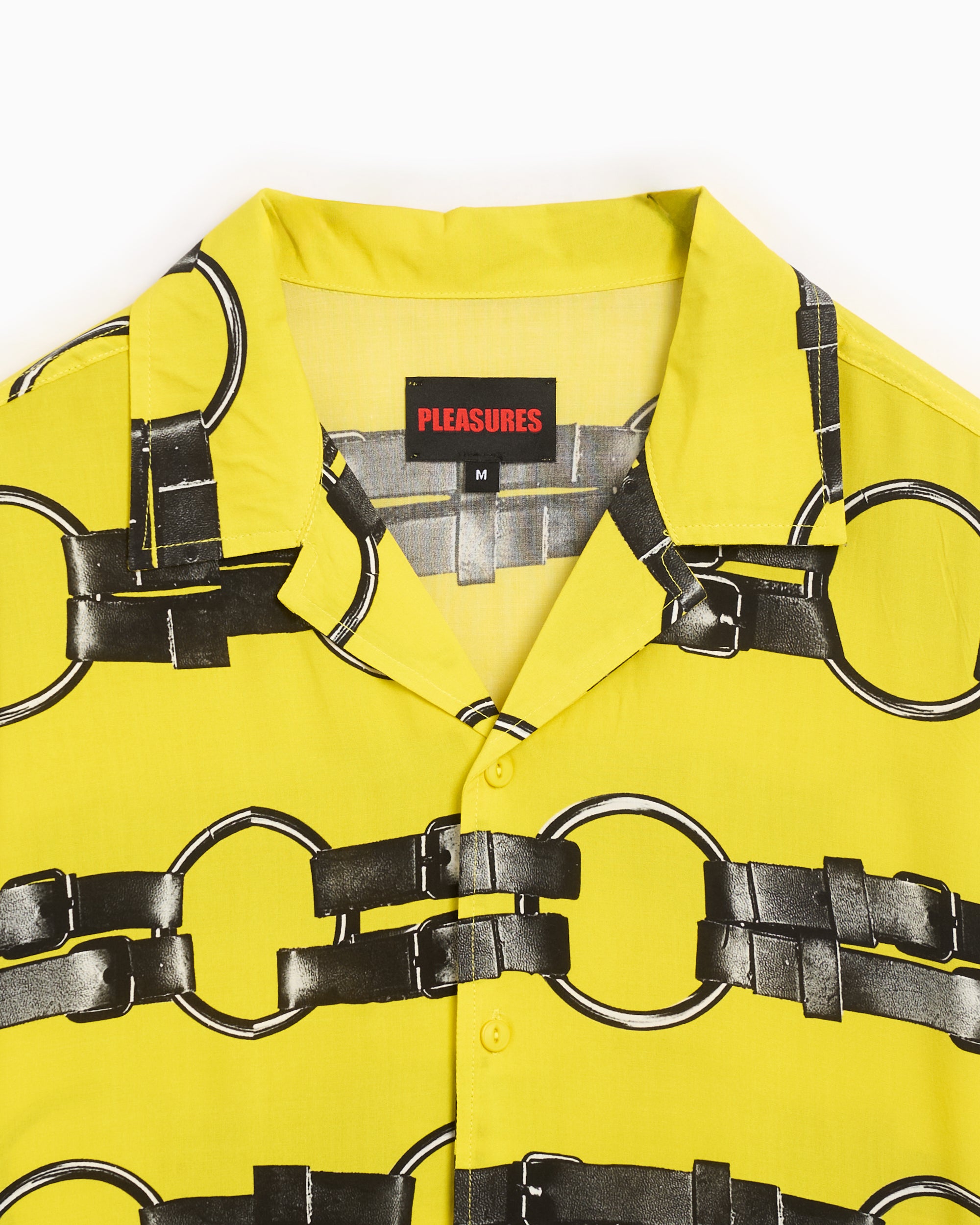 Shirts Pleasures Straps Men's Button Down Short Sleeve Shirt Men's Shirt - P24SU020-YELLOW