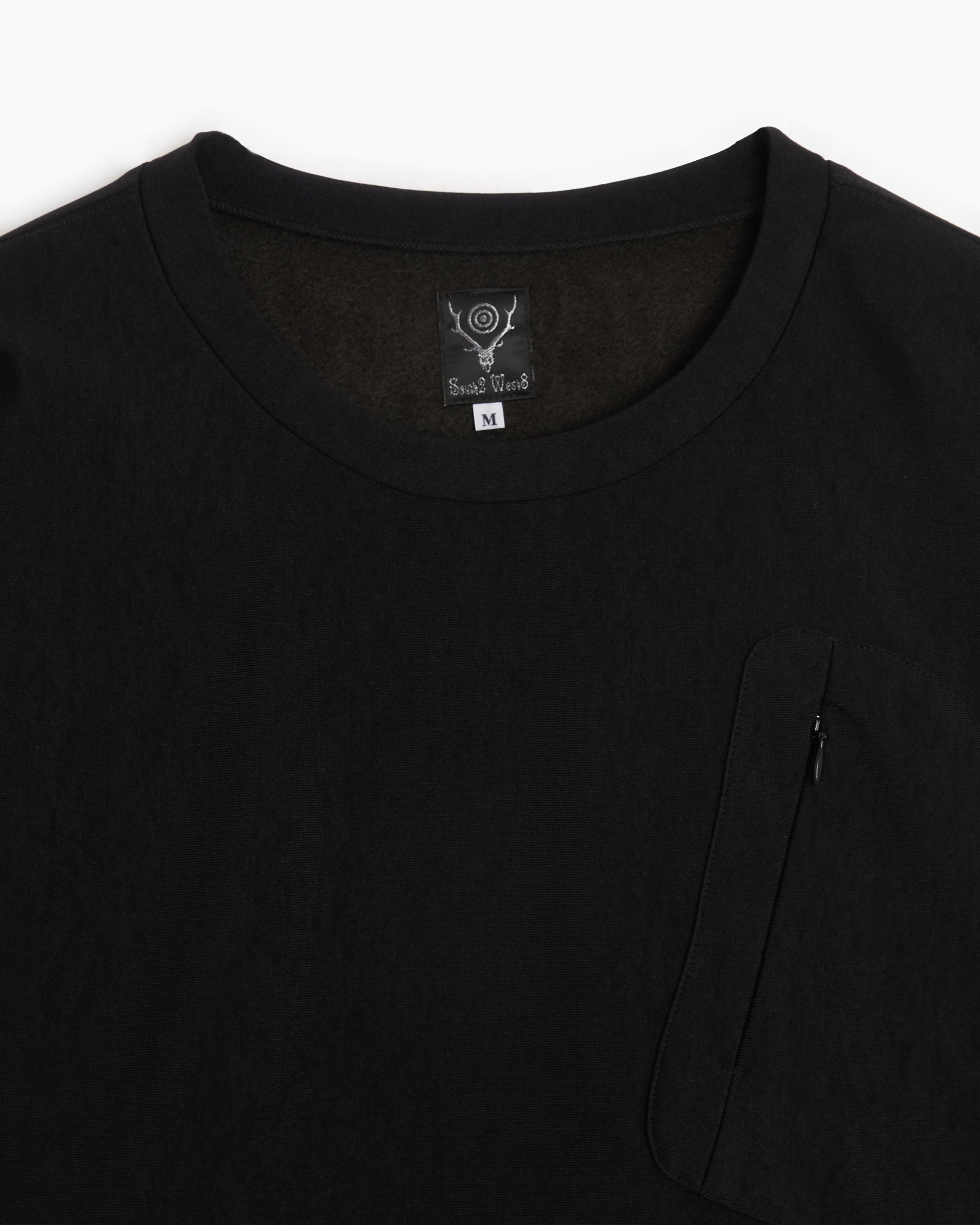 T-Shirts South2 West8 Men's Zipped Pocket Fleece Long Sleeve T-Shirt Men's T-Shirt - NS832-C-Black