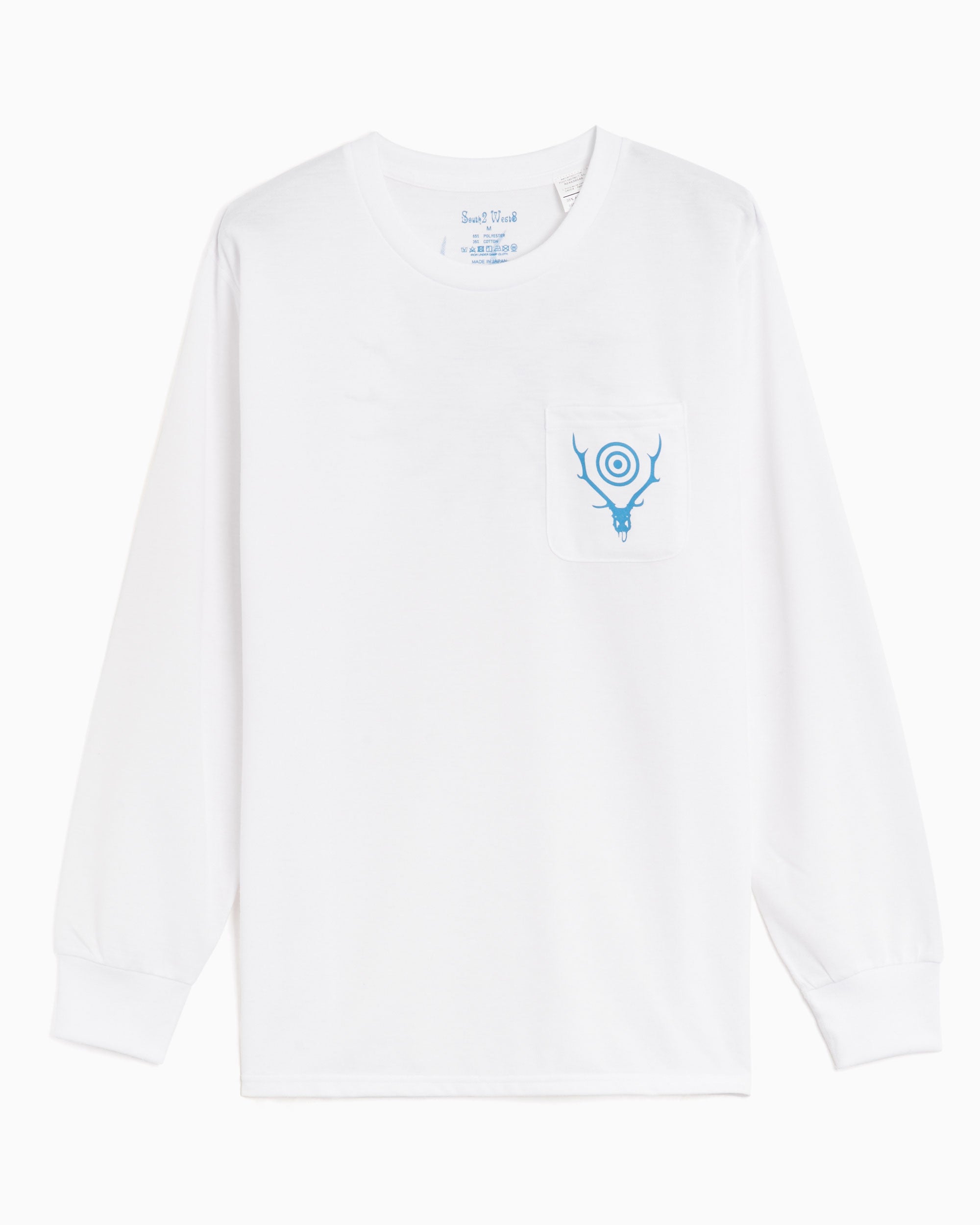 T-Shirts South2 West8 Round Pocket Men's Long Sleeve T-Shirt Men's T-Shirt - NS840-A-White